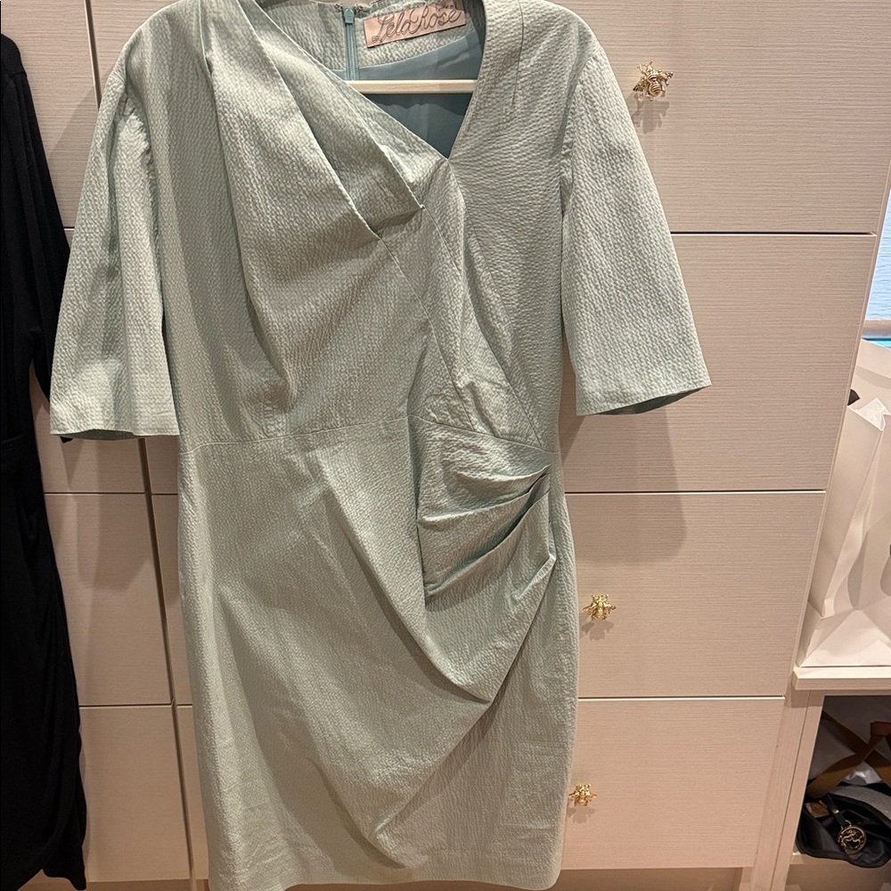 Lela Rose Asymmetrical Textured Dress in Mint
